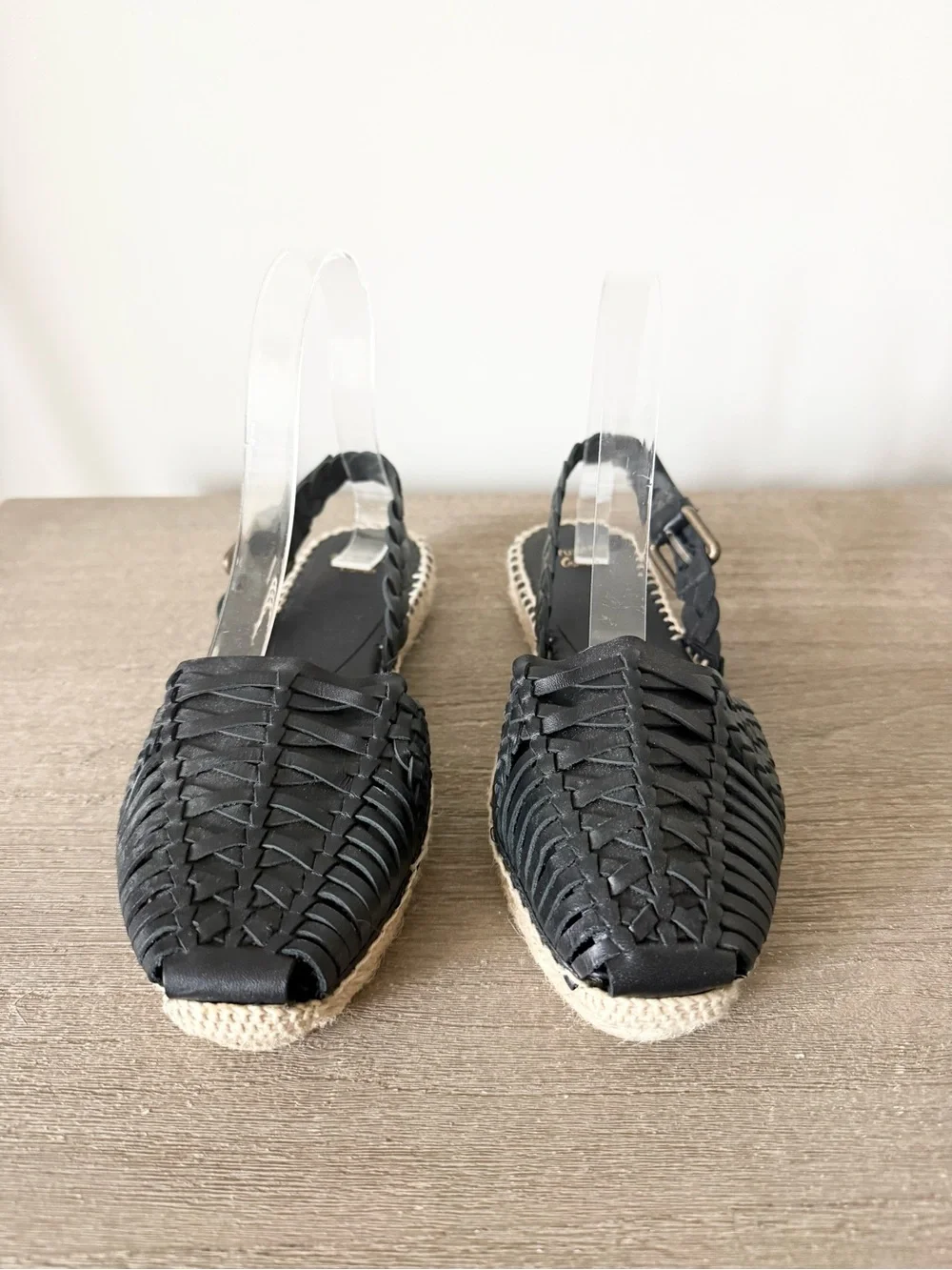Castaner X Altuzarra Black Leather Woven Slingback Espadrille Flats - Size 37